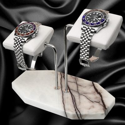 white marble stand-up watch display case